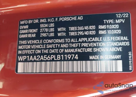 2023 Porsche Macan T из США, поврежденный, VIN WP1AA2A56PLB11974